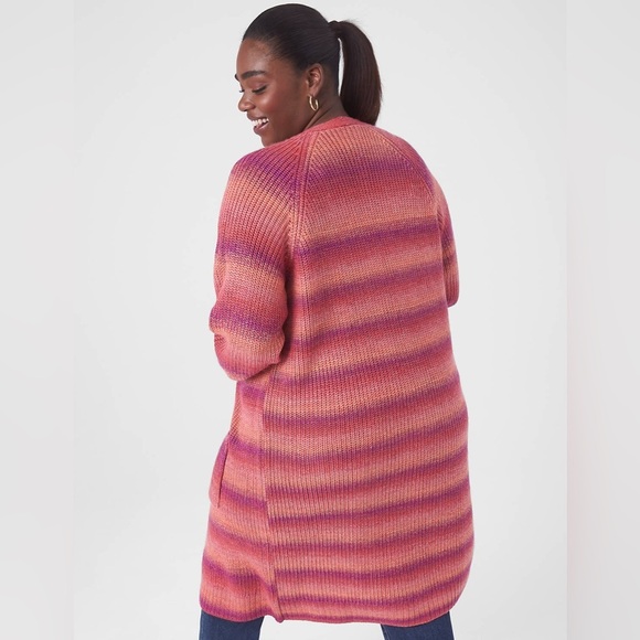 Lane Bryant Classic Open-Front Spacedye Cardigan Pink Bloom longline Rainbow - Picture 3 of 13
